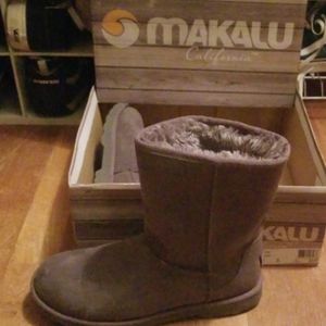 Gray mid calf boots